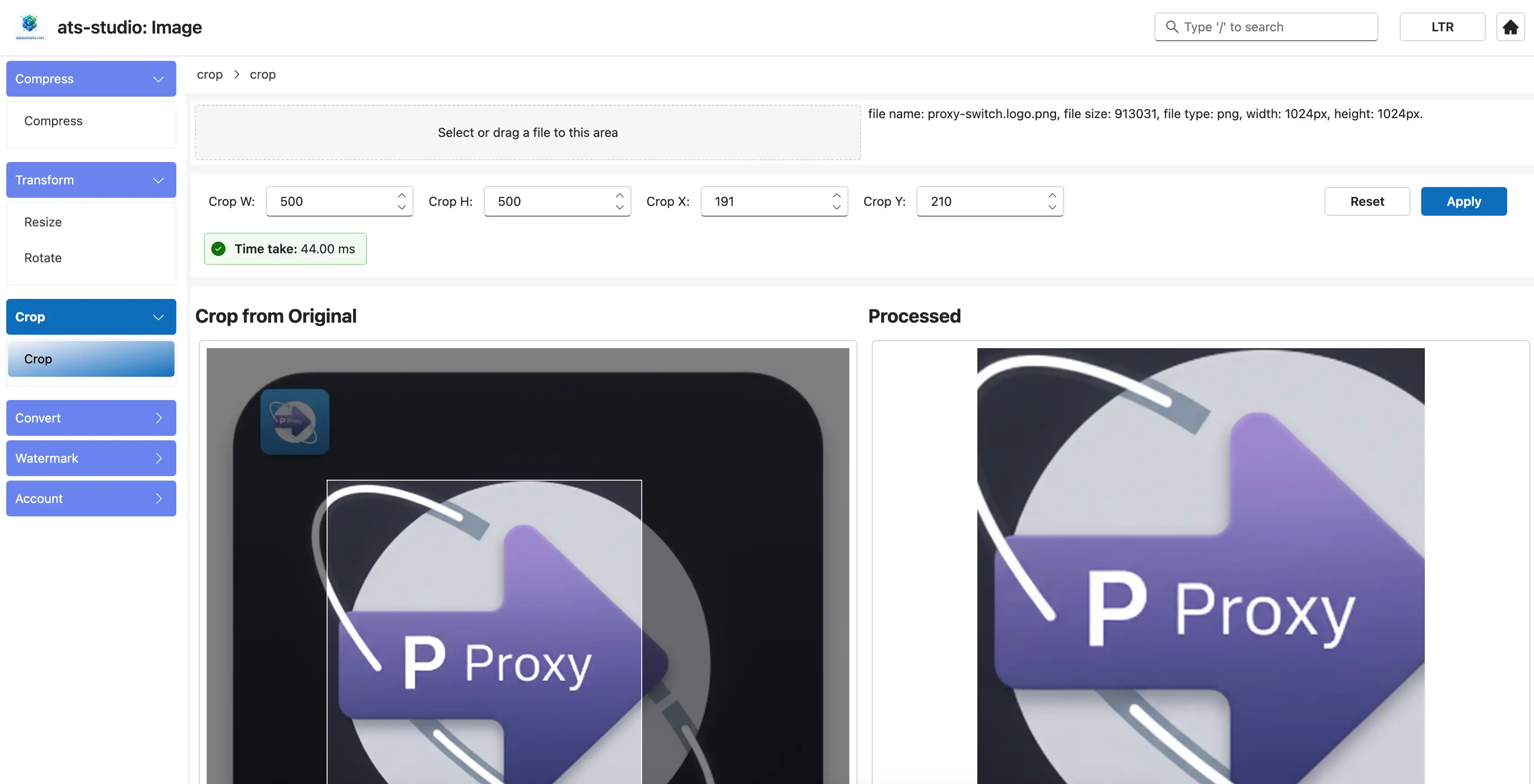 Crop Tool, show
