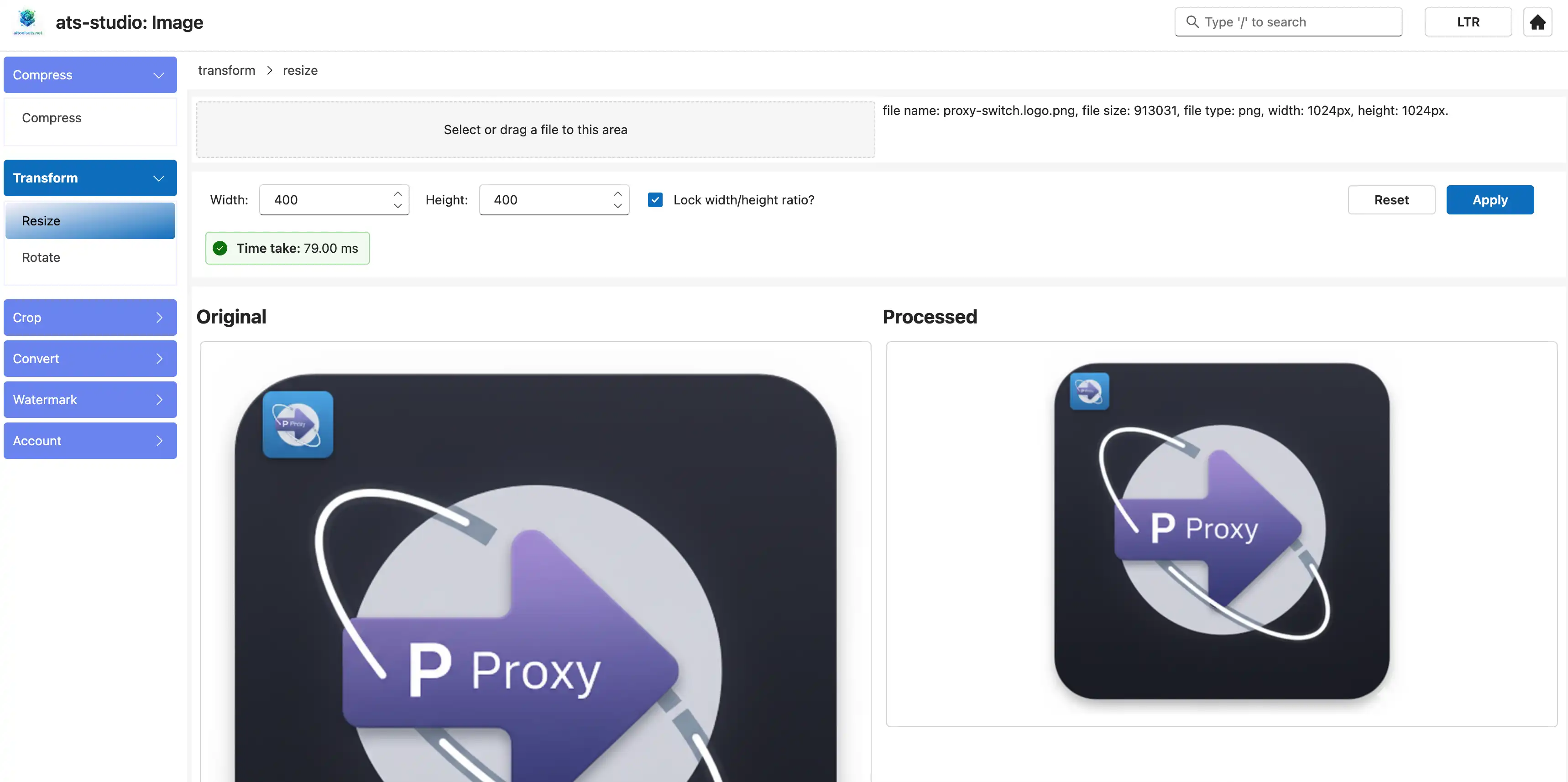 Resize Tool, apply